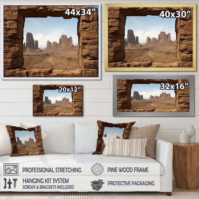Fenêtres de Canyon aux États-Unis - Canyon et désert, art mural, Cadre doré à coins fermés, H 30 po x l 40 po x P 1,5 po
