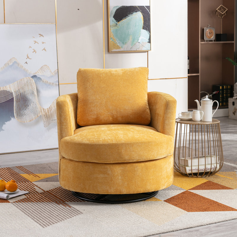 Yelina Polyester Slipcovered Swivel Barrel Chair, Mustard 100% Polyester