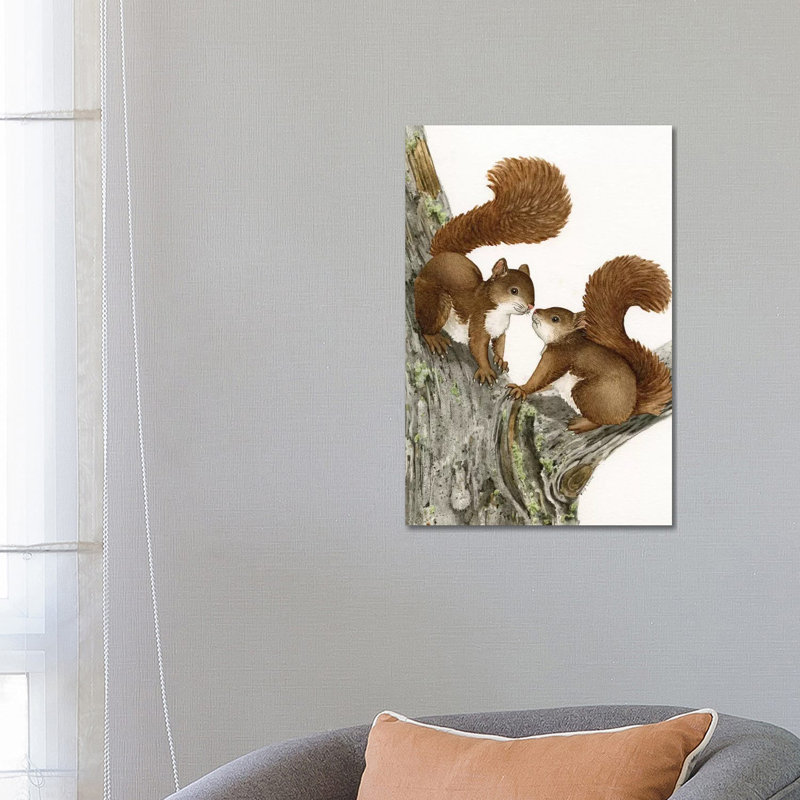 Two Squirrels 1 Piece Wrapped Canvas Painting, 66.04 cm H x 45.72 cm W x 3.175 cm D