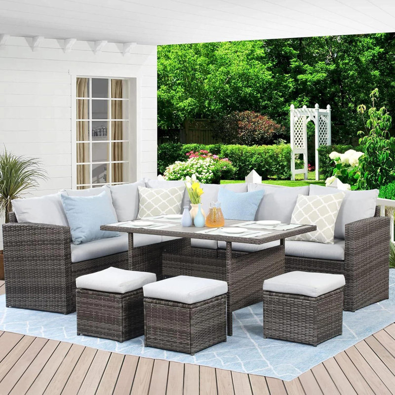 9 Seater Rattan Garden Sofa & Table Set Garden Furniture For Outdoor Patio Use, White