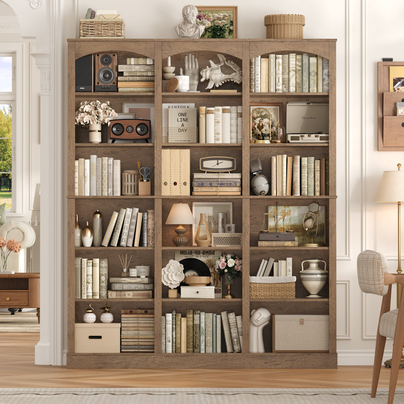Huckins 71.2" H X 63.4" W Standard Bookcase With Adjustable Shelves, Wood Storage Bookshelves, Brown