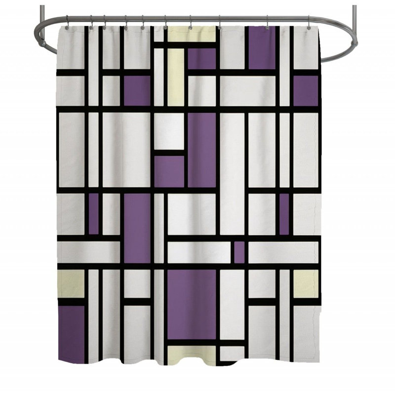 Rideau de douche Mondrian - Décoration géométrique de salle de bain, H 83 po x l 70 po