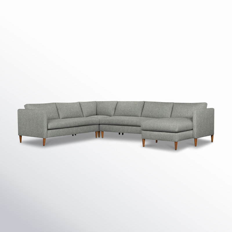 Clifford 4-Piece Upholstered Custom Sectional, Right Hand Facing, Ticket Smoke Heathered Basketweave