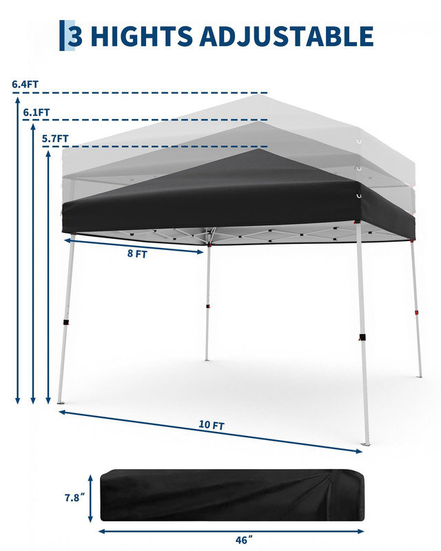 3x3m Waterproof Garden Gazebo – Foldable, UV50+ Protection, 3-Level Height Adjustable, Black
