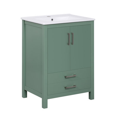 Meuble-lavabo autoportant moderne 24 po avec poignées argentées
