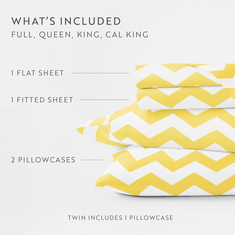 Simply Soft™ Arrow Pattern Microfiber Sheet Set, California King Sheet Set with 2 Pillowcases, Yellow