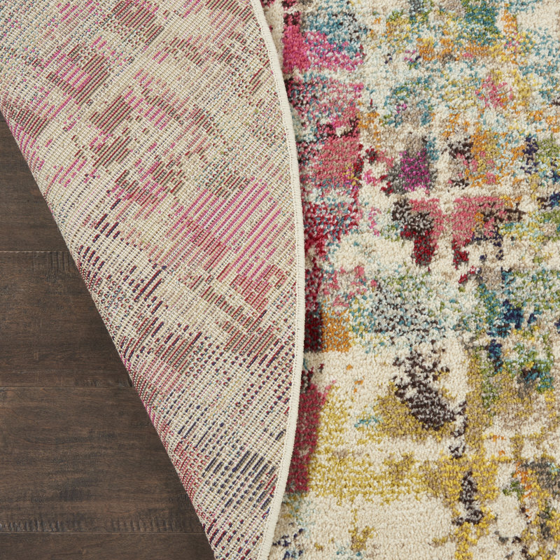 Allegro Power Loom Ivory/Pink Rug, Round 5'3"