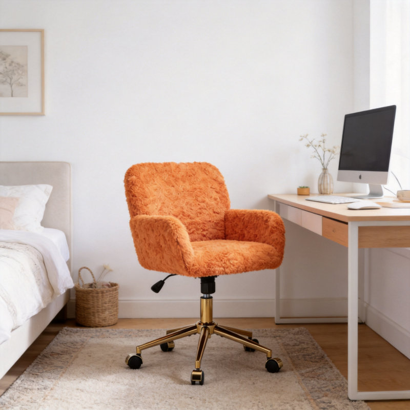 Chaise de bureau moderne en velours avec pivot, Orange