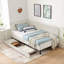 Structure de lit simple tapissier avec 2 tiroirs de rangement, canapé-lit réglable en velours, beige