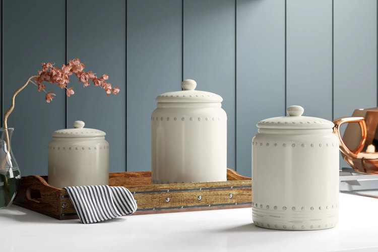 farmhouse kitchen with white kitchen canisters
