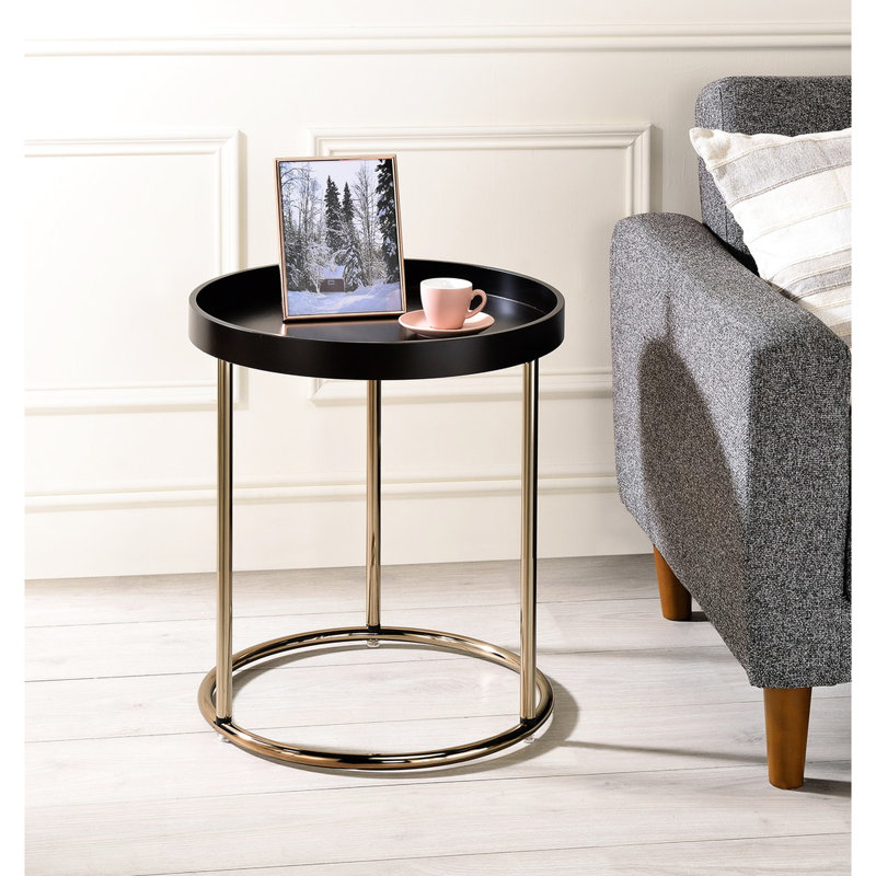 , Table d'appoint Mid-Century, bord rabattu, hauteur de 22,35 po, base en bois comprimé, pieds en métal cuivré, table de style Mid-Century de 22,35 po avec entretien de 3 chiffons humides