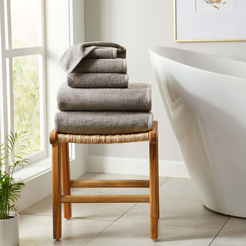 Drap de bain 100% coton texturé, Gris foncé, Ensemble 6 pièces