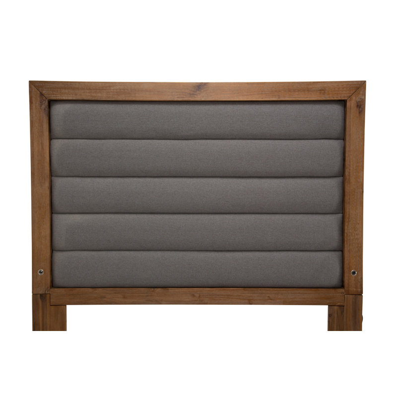 King Gray Upholstered Panel Bed with Acacia Wood Frame