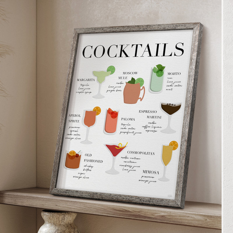 Impression de tableau de cocktail - bois massif, H 15 po x l 12 po