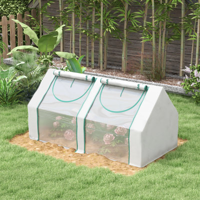 Serre portative transparente 6 pi x 3 pi 3 po, acier, 2 housses en PE / plastique, serre pour jardin avec fenêtres et fenêtres à usages multiples