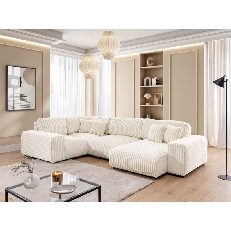 Mollis 6 Seater Corduroy Corner Sofa , Light Beige