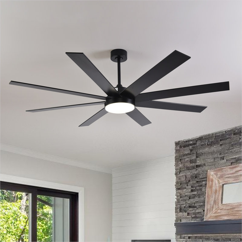 72" Ceiling Fan With Light, 6-Speed Remote Control, Reversible DC Motor, Modern 8 Blades With 6"/12"/19.5"  Downrods For Home Or Commercial Black/Walnut