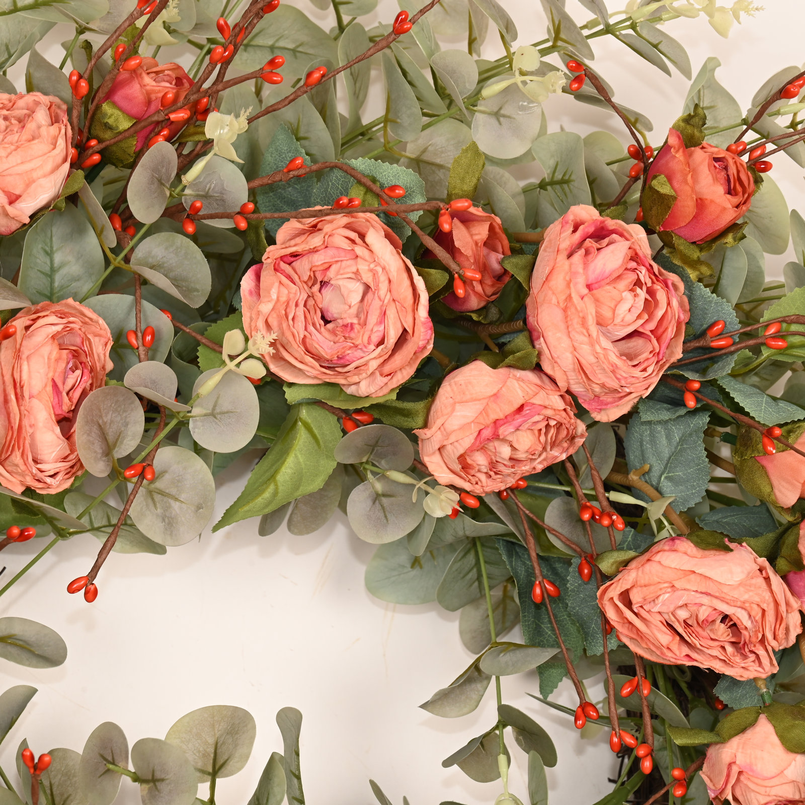 26" Handcrafted Eucalyptus Rose Everyday Wreath, Orange