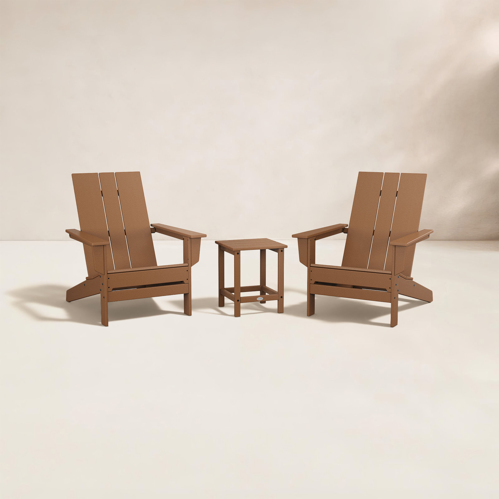 POLYWOOD® x 2-Person Oversized Adirondack Outdoor Seating Group with Side Table, Teak