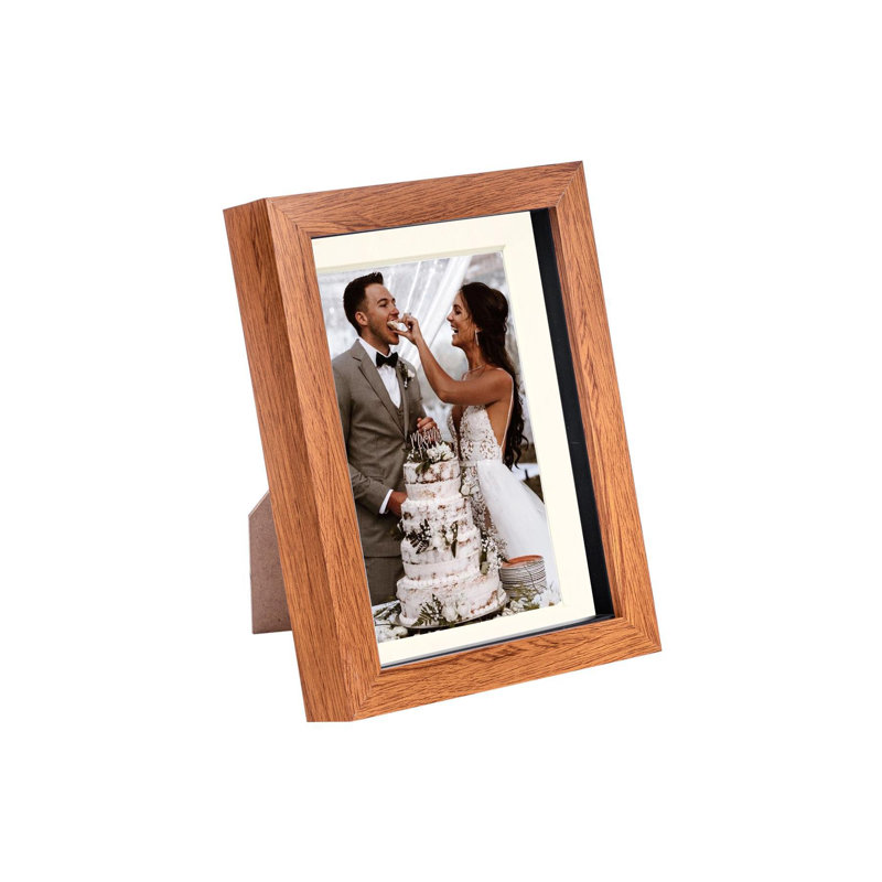 Nicola Spring - 3D Box Photo Frame - 5 x 7" with 4 x 6" Mount, Dark Wood/Ivory