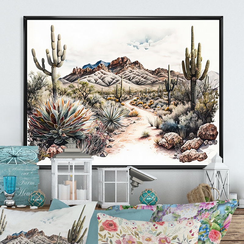 Arizona Desert Scenery I - Impression sur toile, H 16 po x l 32 po x P 1 po, Toile avec cadre flottant noir