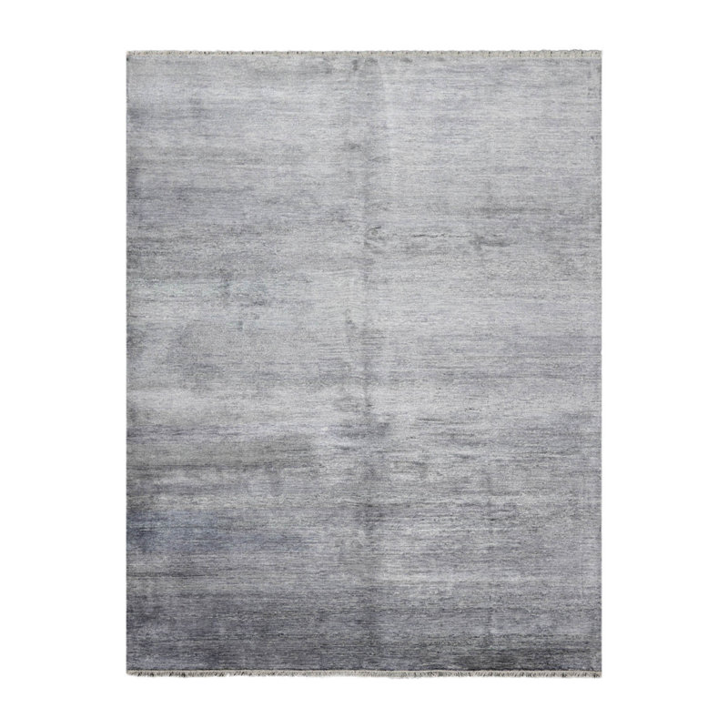 Tapis gris en bambou en soie tissé à la main 7 pi 11 po x 10 pi 9 po Rectangle