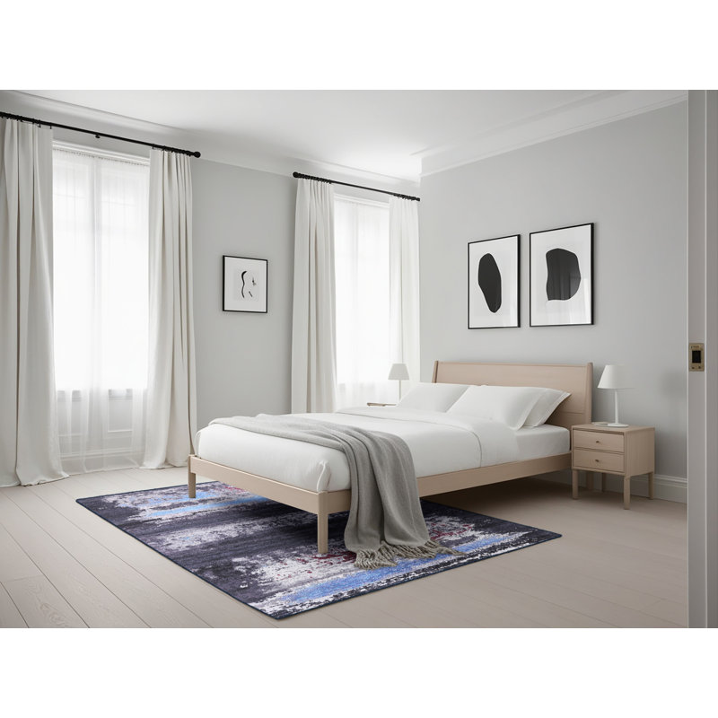 Tapis abstrait gris / rouge / bleu Buncombe, Rectangle 5 pi x 7 pi