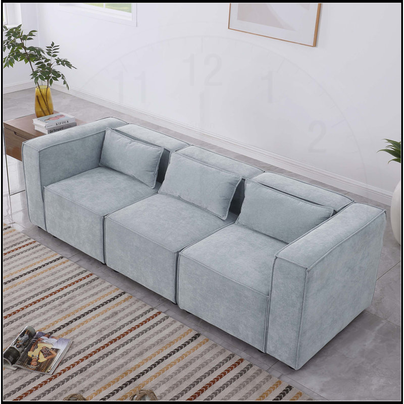 Canapé modulaire polyvalent à assise et dossier moelleux, H 26,4 po x l 92,6 po x P 33,5 po, 3, Bleu grisâtre