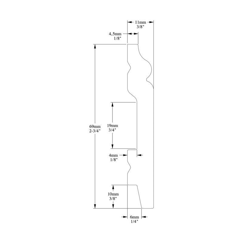 Moulure couronnée H 2 3/4 po x l 78 po x P 1/2 po