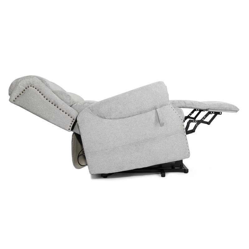 Aedyn Upholstered Lift Assist Power Recliner, Gray Linen Blend