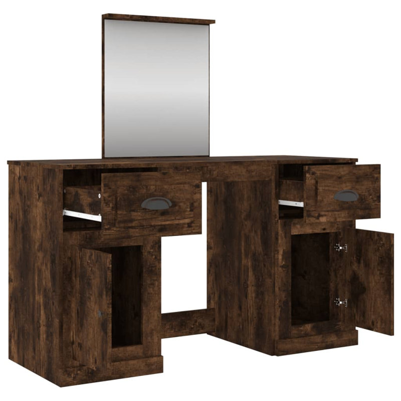 Alfeu Dressing Table with Mirror, Smoked Oak