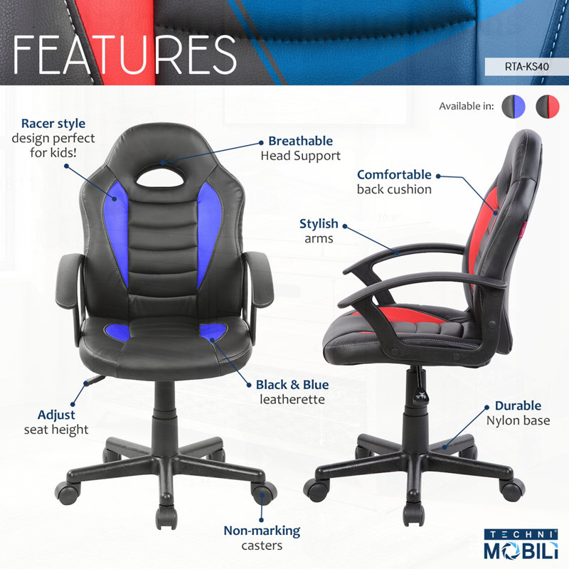 Fauteuil de jeu et de course pour enfants avec roulettes, conception ergonomique pour le confort et la concentration, parfait pour étudier et jouer
