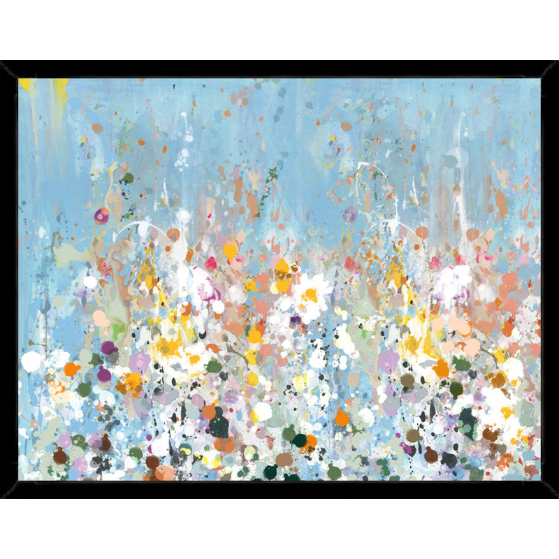 «Vibrant Floral Abstract in Blue», art mural sur toile encadrée, 11" H x 14" W, Black