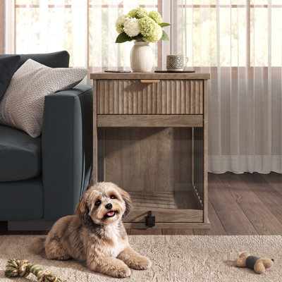 Cage pour chien avec station de charge et porte et tiroir en verre