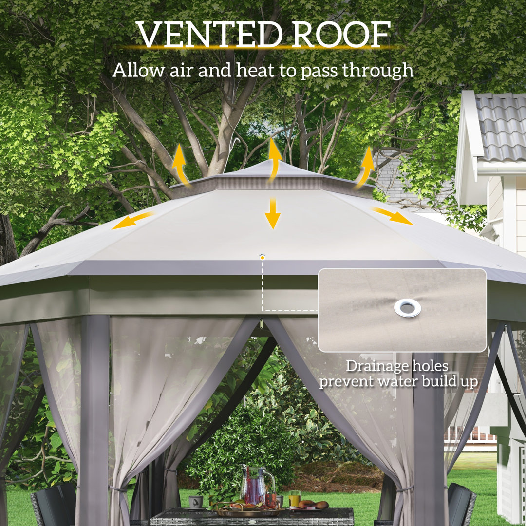 Milanna 3 x 4m Garden Gazebo Hexagon Pop Up Gazebo, Beige
