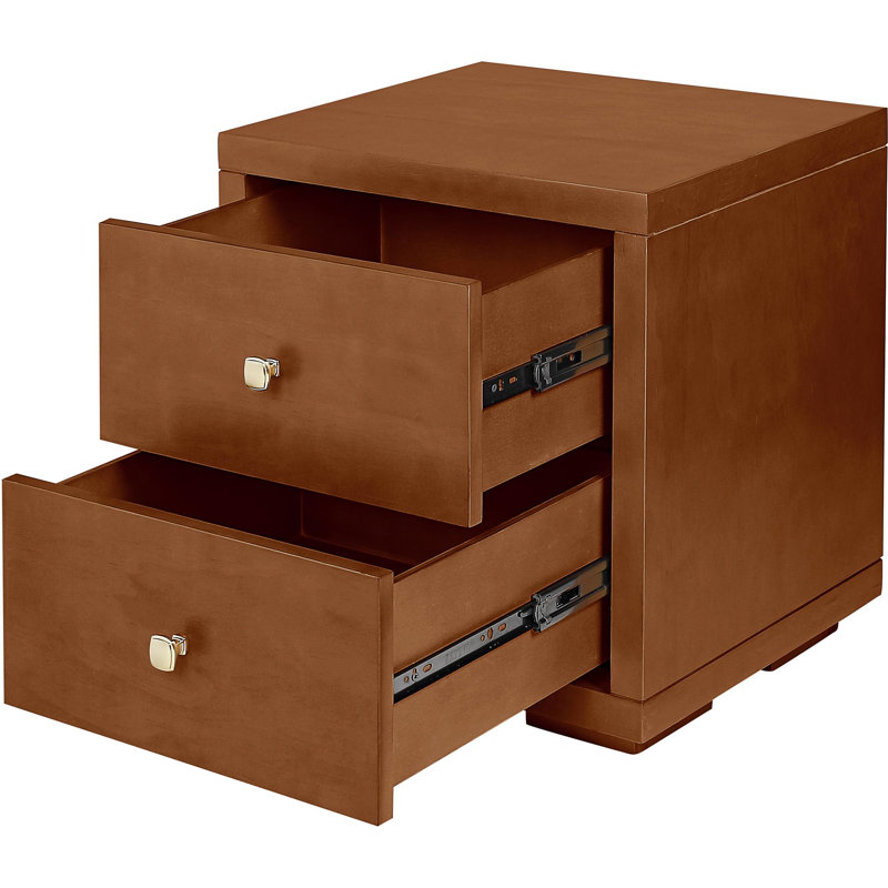 Table de chevet 2 tiroirs en bois, Noyer