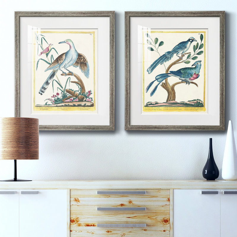 «Pastel Birds V», ensemble de 2 reproductions sur toiles encadrées