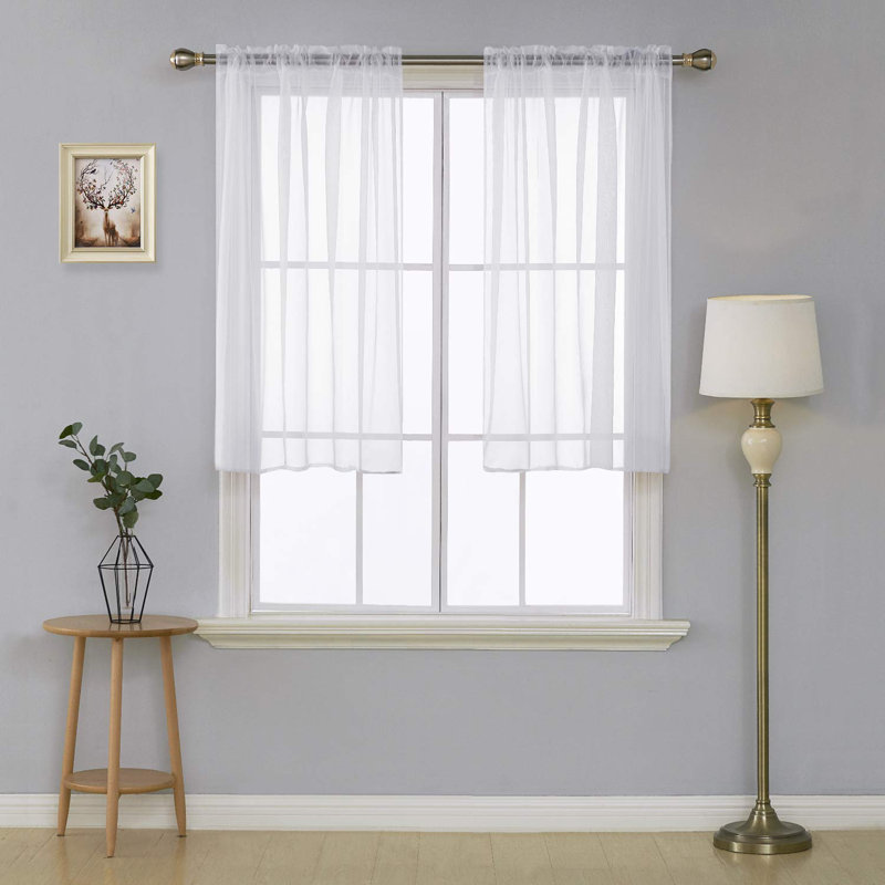 Rod Pocket Sheer Voile Curtain (Set Of 2), White, 54" W x 63" L