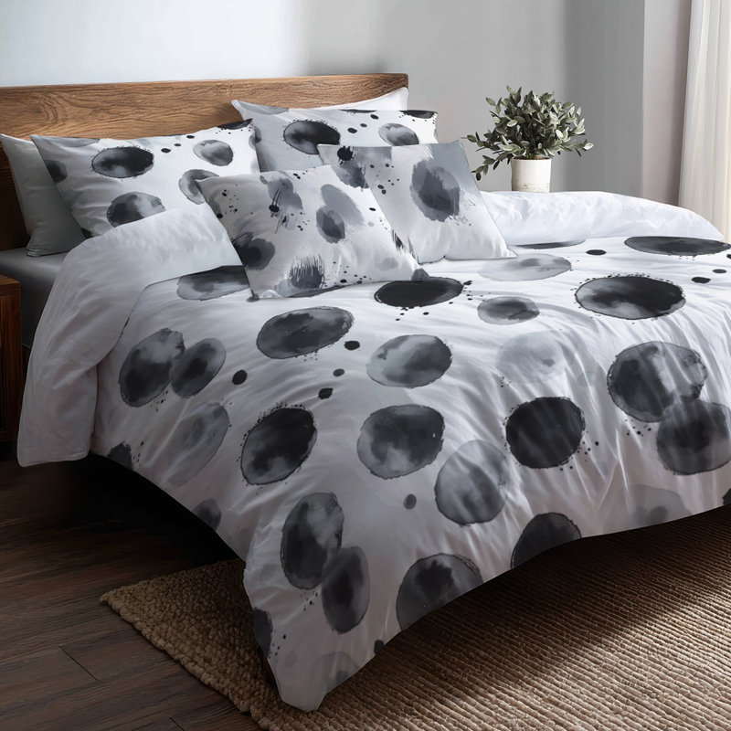 Ensemble de housse de couette et coussin décoratif Abstract Graphite, Housse de couette très grand + 4 pièces supplém