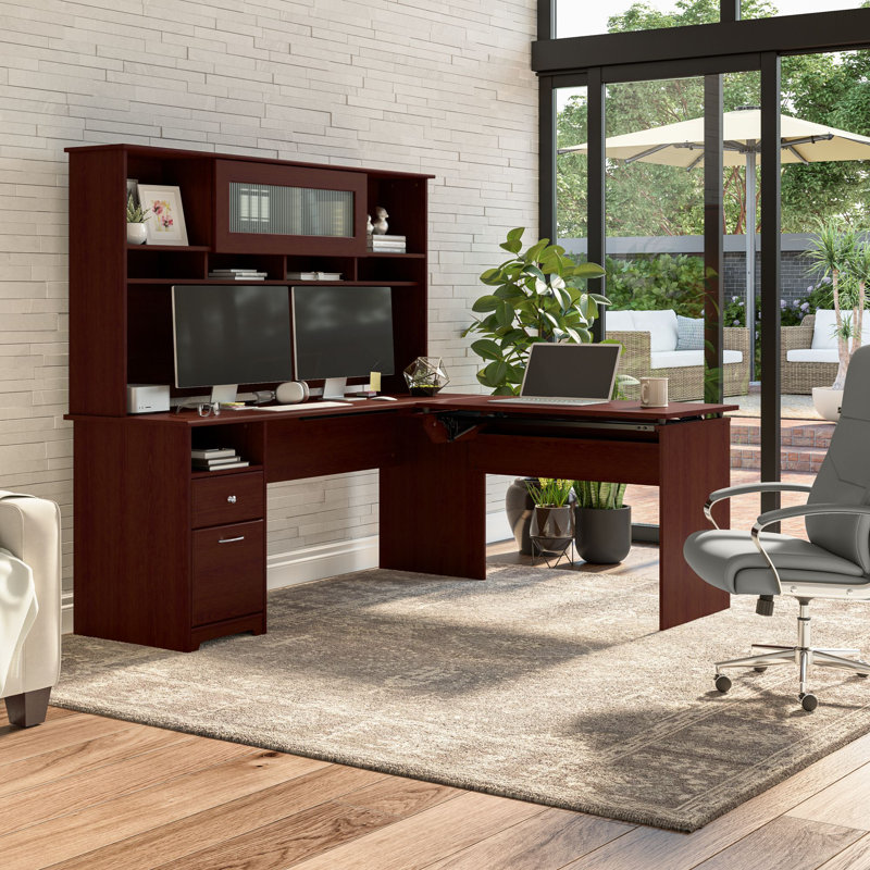 Huckins Adjustable L-Shaped Standing Desk, Harvest Cherry
