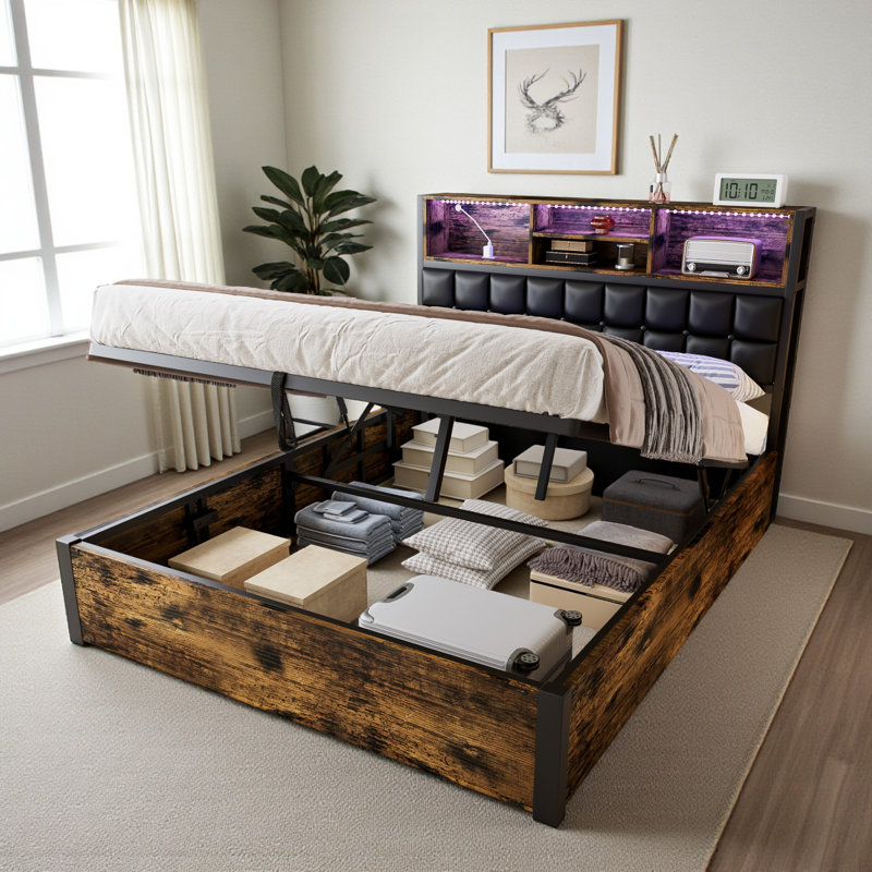 Upholstered Ottoman Storage Bed, Double (4'6)