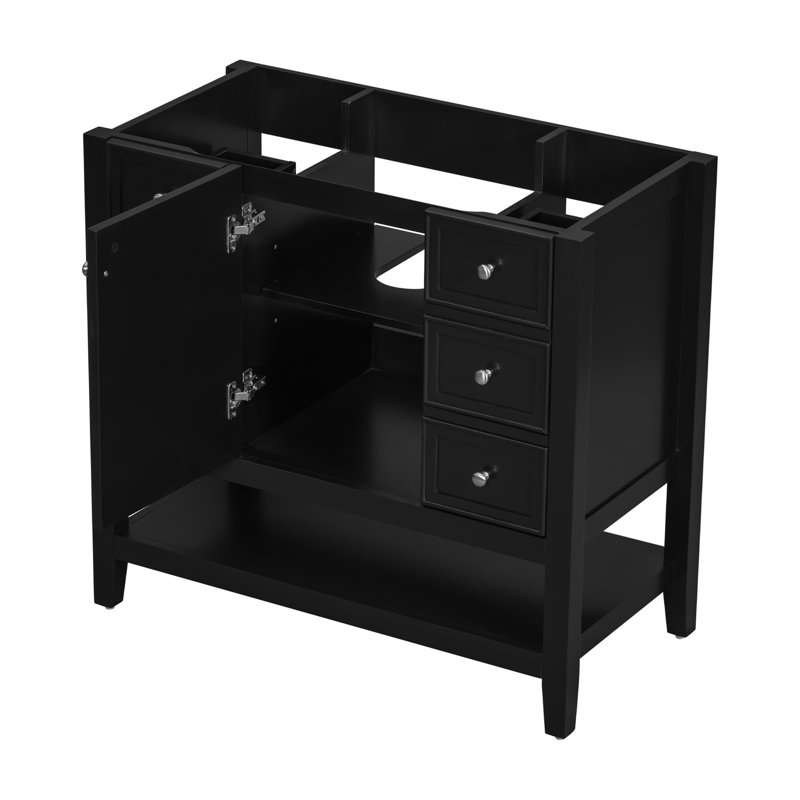 Meuble-lavabo 36 po sans lavabo, base d'armoire seulement, une armoire et trois tiroirs, noir