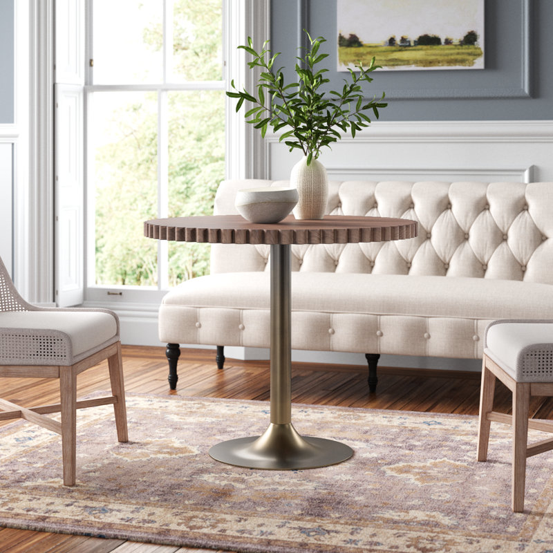 Abidi Oak Round Solid Wood Top Metal Base Dining Table