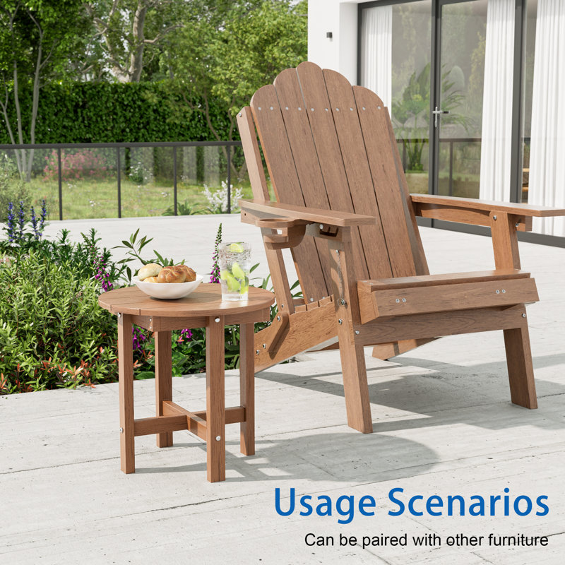 Round Outdoor Side Table, HDPE Small Adirondack End Table, Easy Clean Patio Side Table for Backyard, Pool, Porch, Garden and Lawn