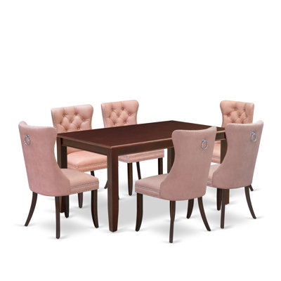 7 Piece Dining Table Set Consists of a Rectangle Kitchen Table and 6 Padded Chairs, Mahogany