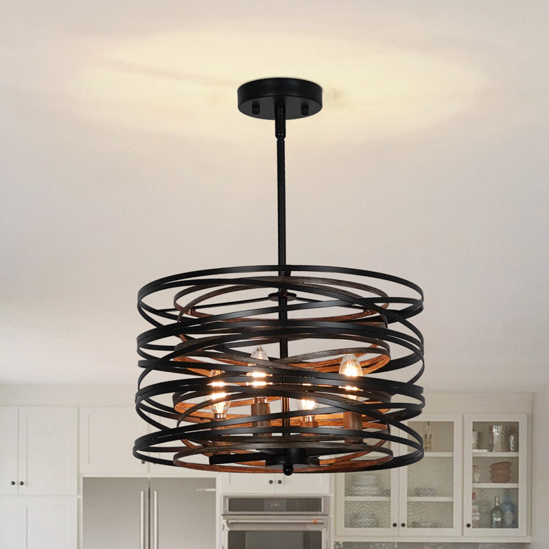 Lustre tambour à 4 lumières pour salle à manger, style ferme.