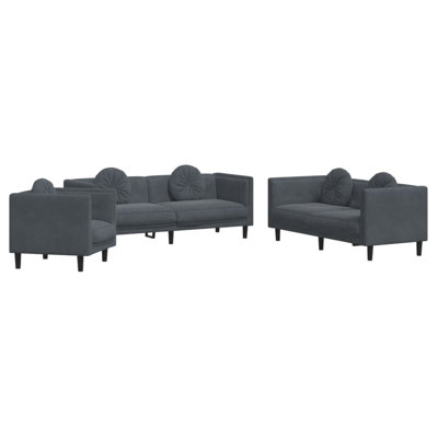  Ensemble de canapé en velours gris foncé (100% polyester), contreplaqué, bois massif