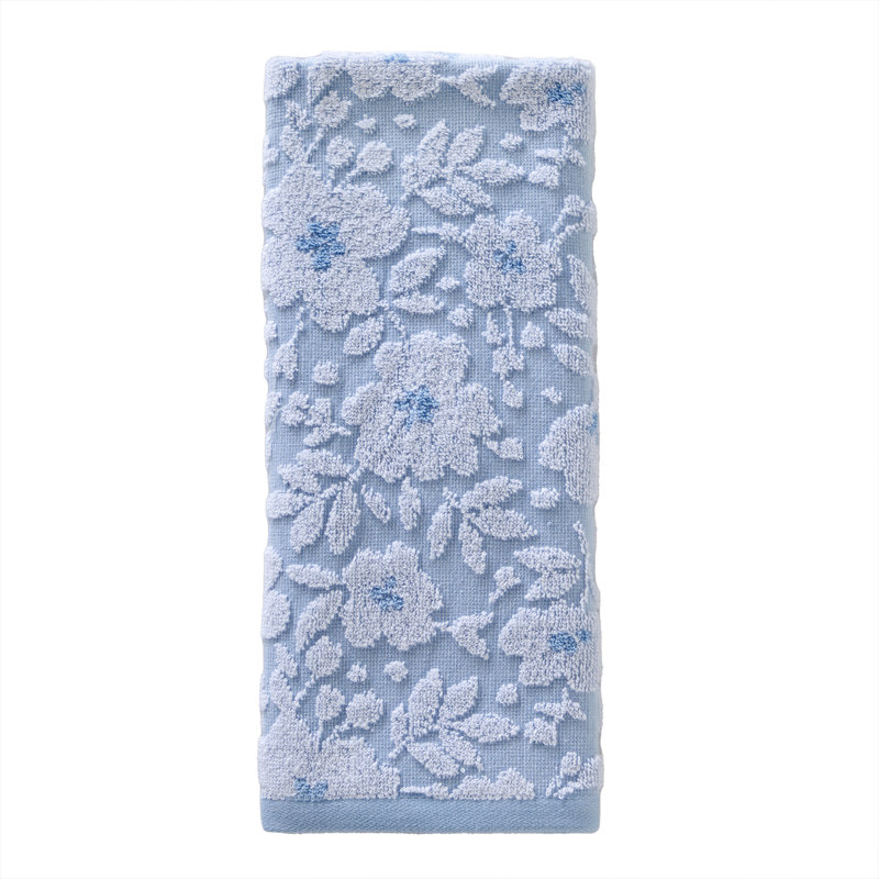 Sky Blue Cotton Floral Jacquard Hand Towel Set (2 Pieces)