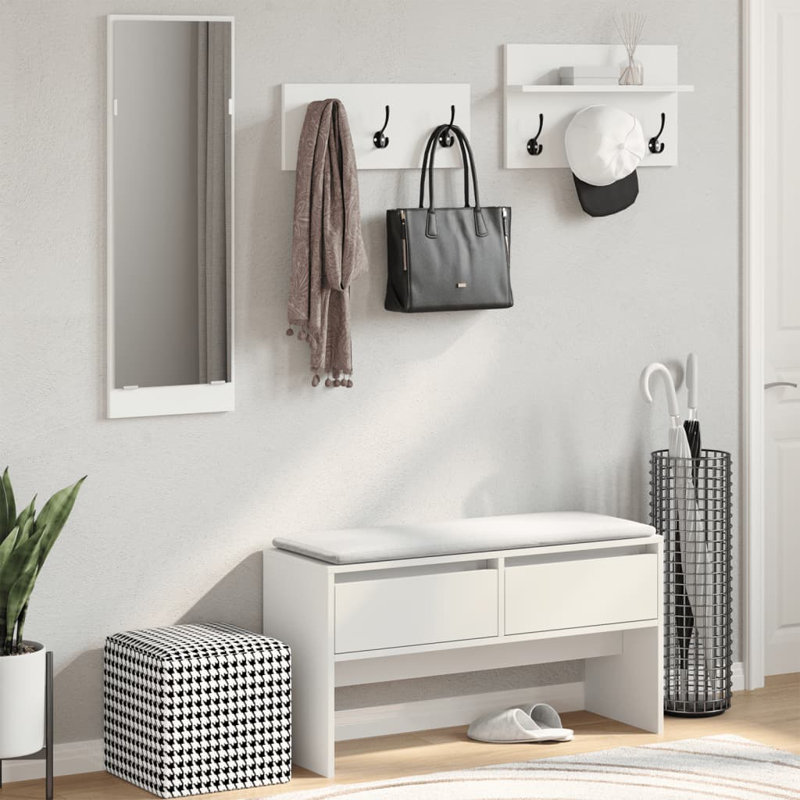 4 Piece Hallway Furniture Set Engineered Wood, White