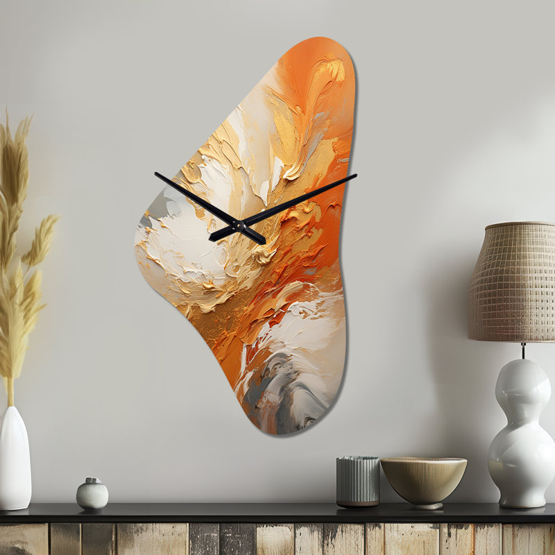 Horloge murale Lobato Golden Orange Surge - forme irrégulière, Moyenne